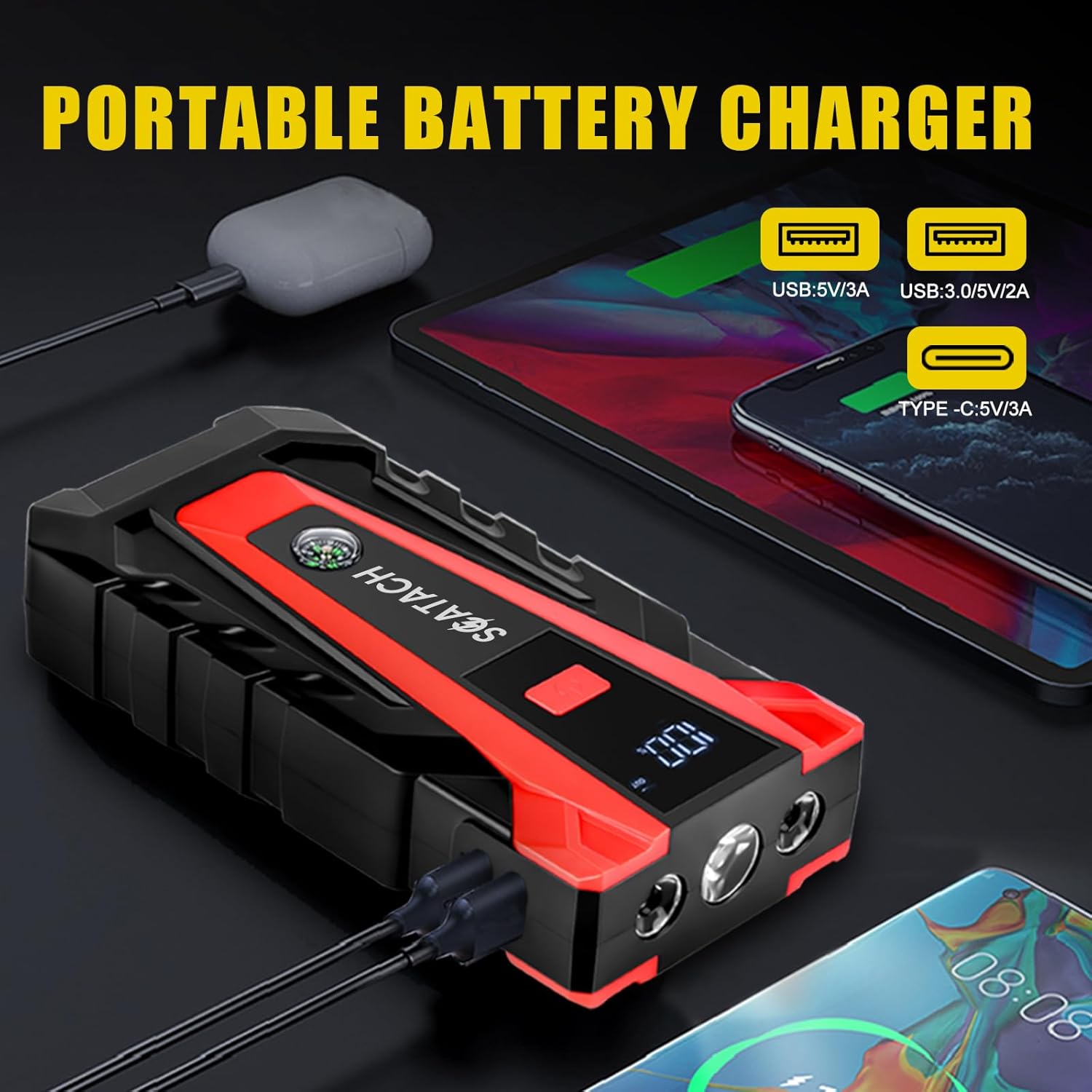 011 5000A Car Battery Jump Starter,12V Jump Starter Battery Pack (Up to 14.0L Gasoline and 12.0L Diesel Engine), Portable Jump Box with 3 Modes Flashlight and Jumper Cable