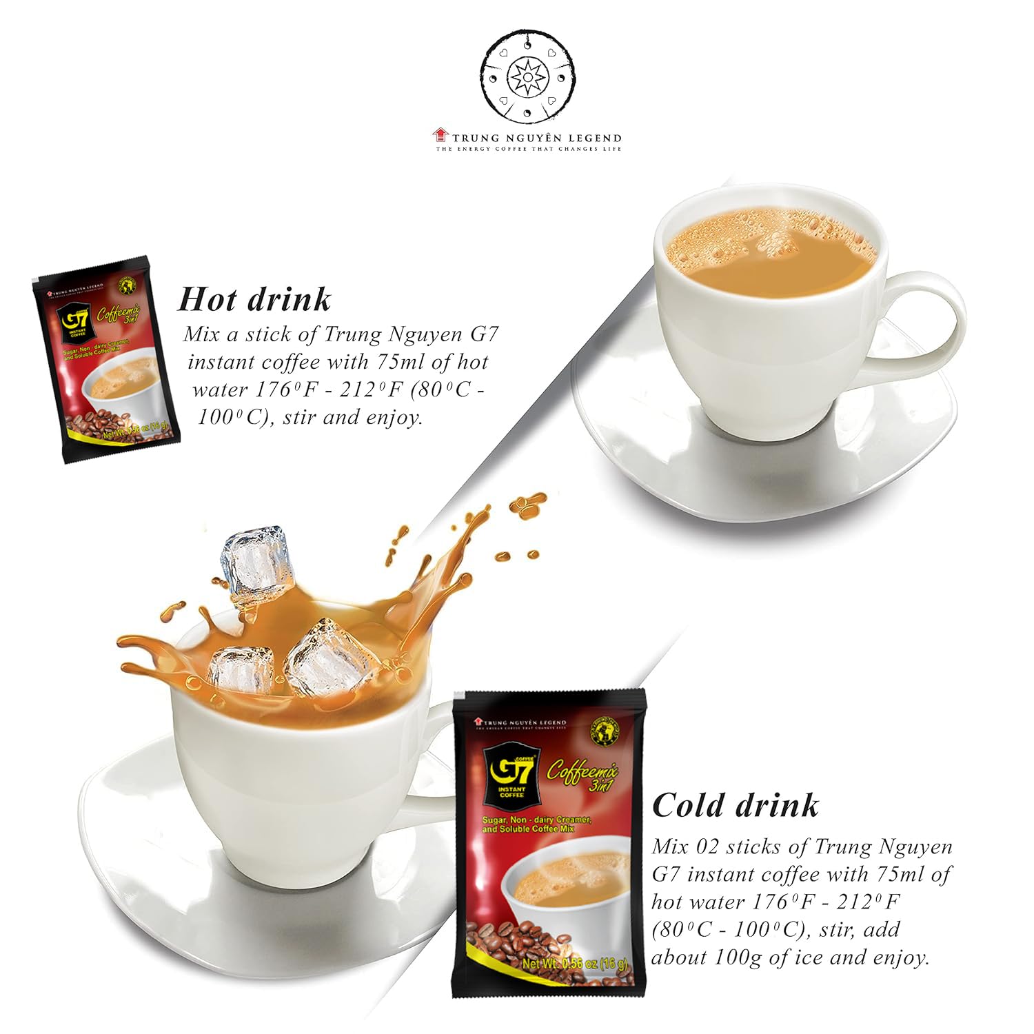 Trung Nguyen G7 Instant Coffee - 3-In-1 Roasted Ground Blend with Creamer & Sugar, Vietnamese Coffee (50 Sachets)