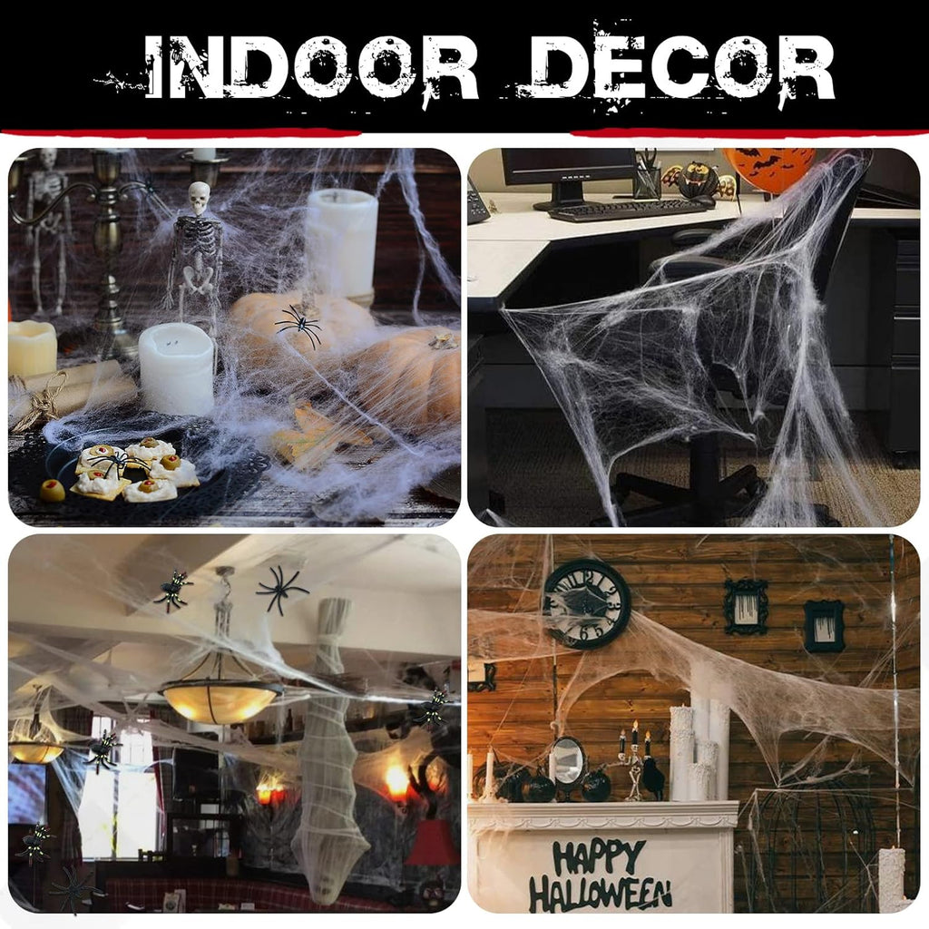 🟢 1000 Sqft Spider Webs Halloween Decorations Bonus with 30 Fake Spiders, Super Stretch Cobwebs for Halloween Indoor and Outdoor Party Supplies