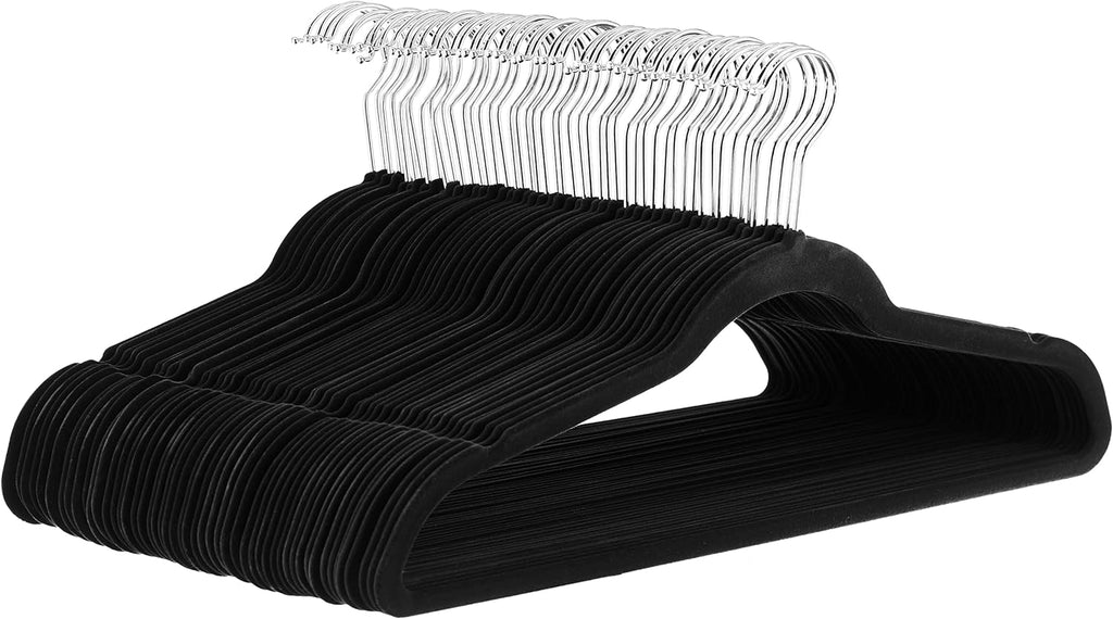 🟢  Slim, Velvet, Non-Slip Suit Clothes Hangers, Pack of 50, Black