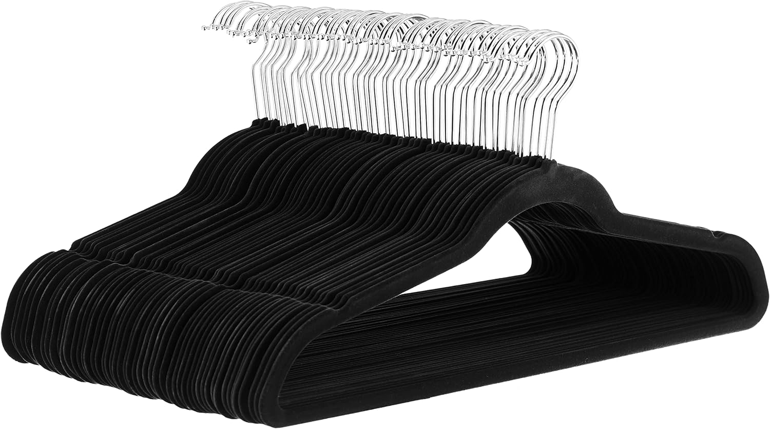 🟢  Slim, Velvet, Non-Slip Suit Clothes Hangers, Pack of 50, Black
