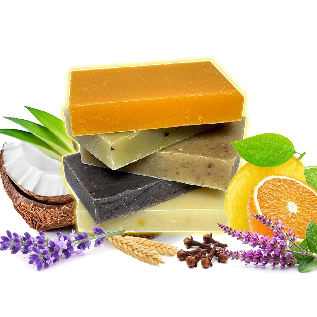 Gift Set of 5 Organic Handmade Natural Soap Bars with Essential Oils Aromatherapy Facial and Body Bars for Women and Men (1Oz Each) + Free Exfoliating Sponge and Neutral Soap. Organics