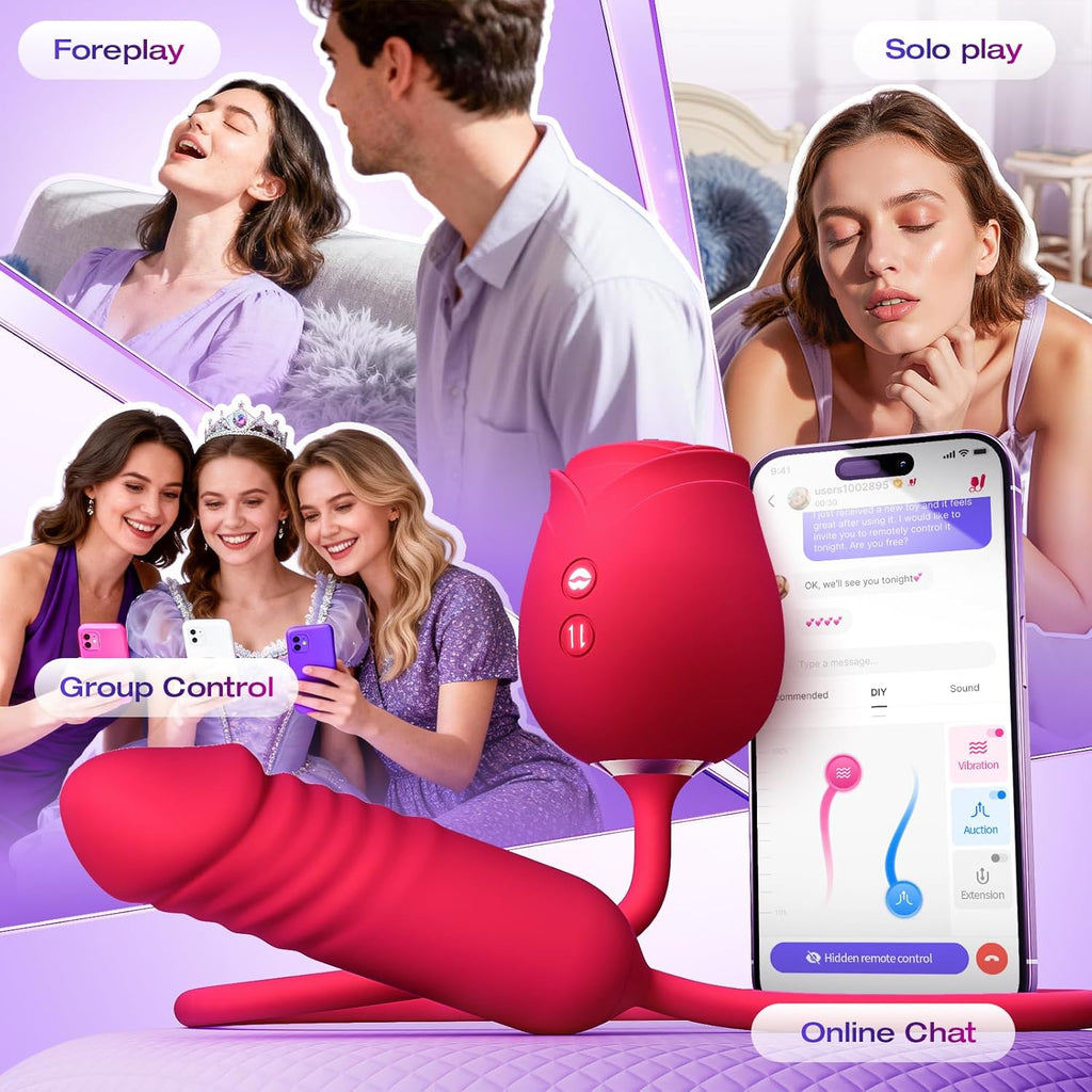 Vibrator Dildo Sex Toys for Women -  Rose Sex Toy with Thrusting G Spot Vibrators & 10 Sucking Modes for Clitoral Nipple Stimulation Anal Dildos Adult Sex Toys Games for Couples Sex Machine