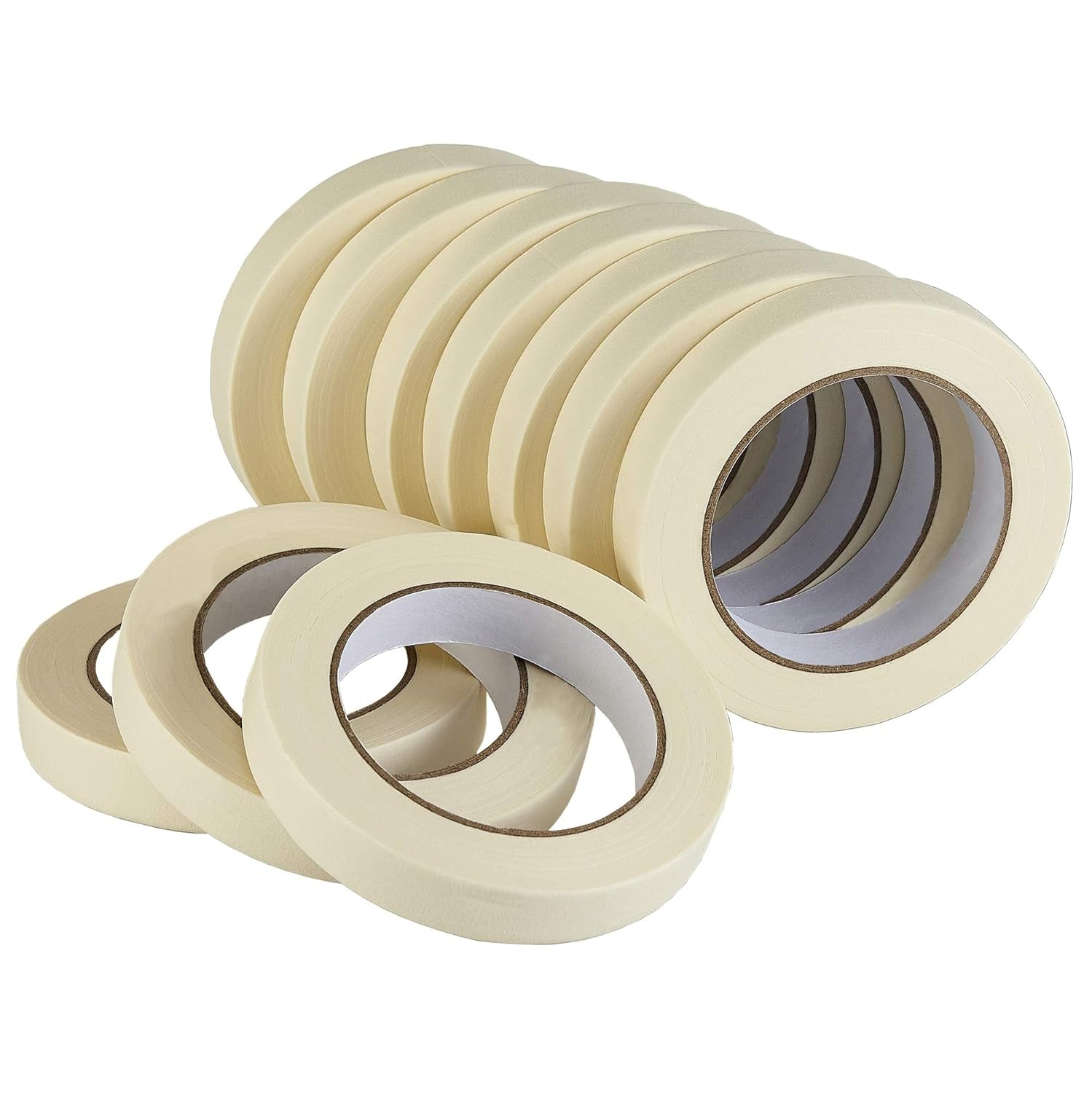 Masking Tape 10 Pack General Purpose Beige White Color, 0.75 Inch X 55 Yards X 10 Rolls (550 Total Yards), for Painting, Home, Office, School Stationery, Arts, Crafts Etc. (3004)