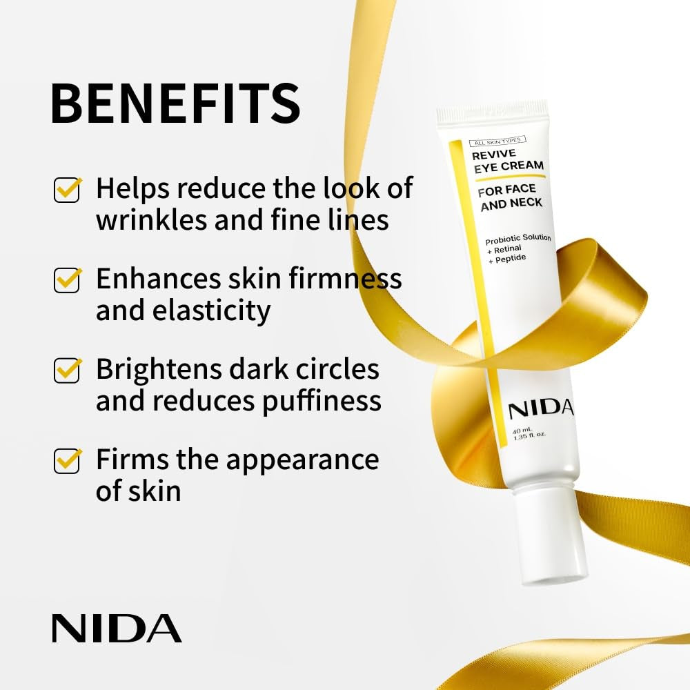 Revive Eye Cream for Face and Neck | Probiotic Solution, Retinal, Peptide | Wrinkles, Fine Lines, Cell Turnover, Firm Skin Texture, Radiant Skin, Moisture Retention | 1.35 Fl. Oz., 40Ml