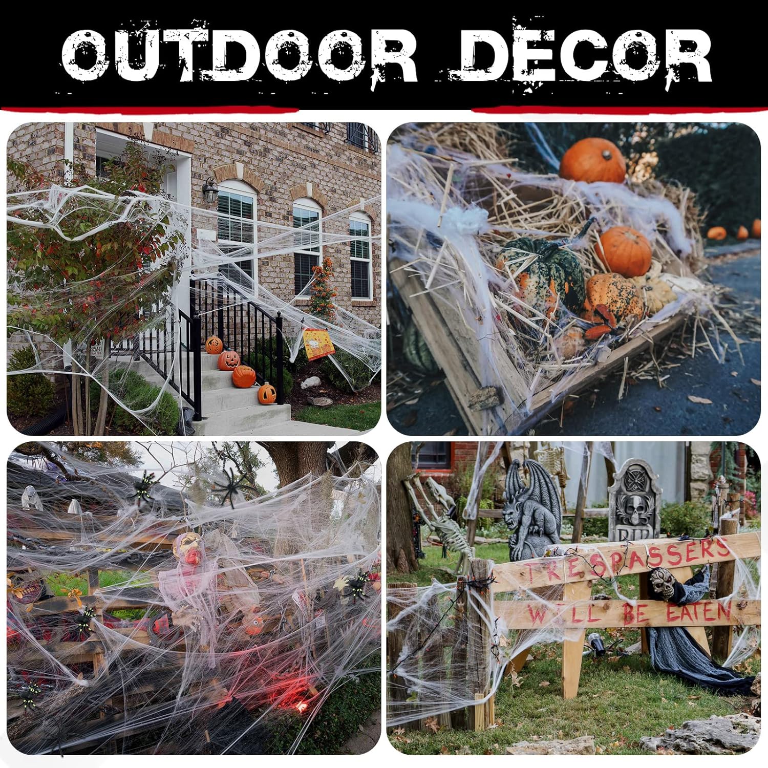 🟢 1000 Sqft Spider Webs Halloween Decorations Bonus with 30 Fake Spiders, Super Stretch Cobwebs for Halloween Indoor and Outdoor Party Supplies