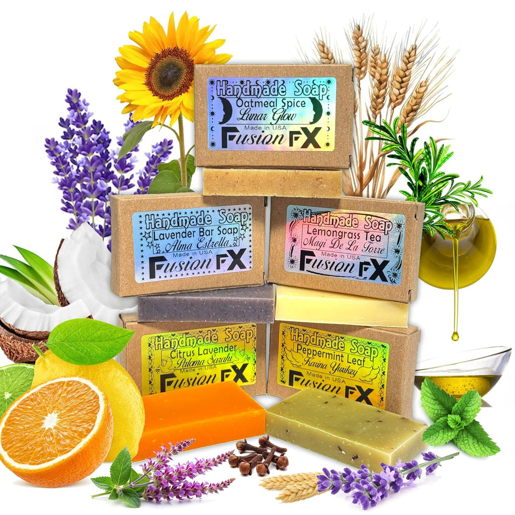 Gift Set of 5 Organic Handmade Natural Soap Bars with Essential Oils Aromatherapy Facial and Body Bars for Women and Men (1Oz Each) + Free Exfoliating Sponge and Neutral Soap. Organics