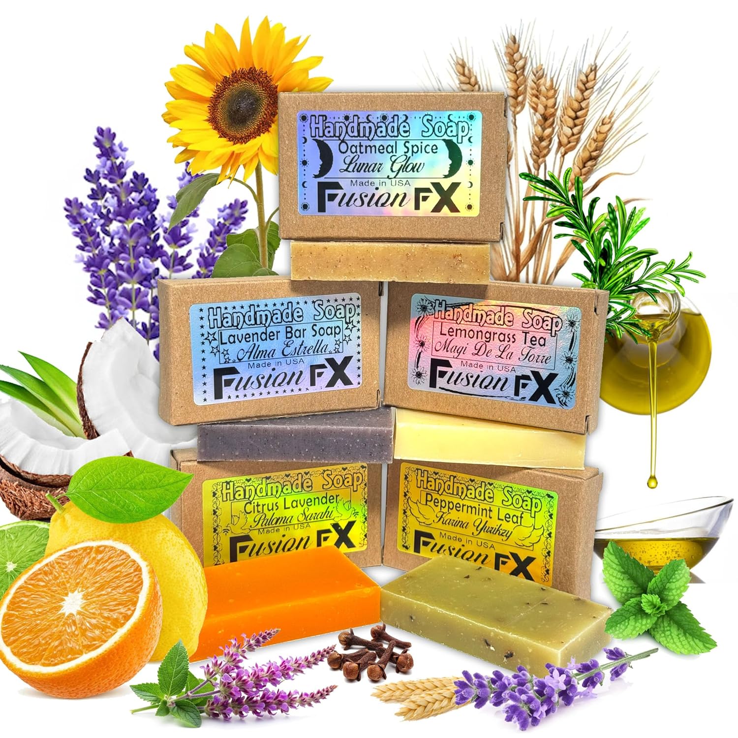 Gift Set of 5 Organic Handmade Natural Soap Bars with Essential Oils Aromatherapy Facial and Body Bars for Women and Men (1Oz Each) + Free Exfoliating Sponge and Neutral Soap. Organics