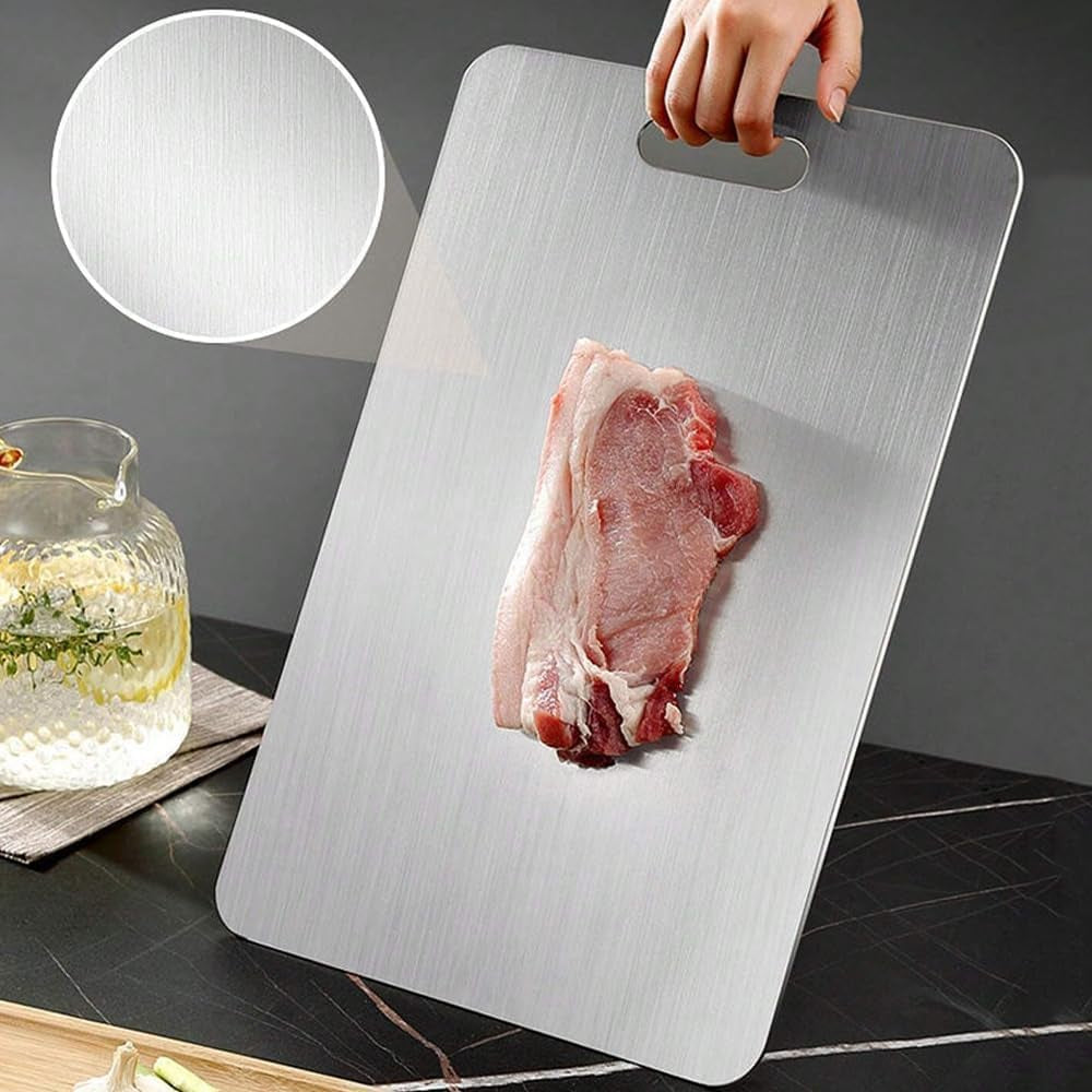 Titanium Cutting Board, Stainless Steel Food Grade, 14 * 10 Inch, Meat, Fruit, Vegetable, Silver, Rectangular, 0.05 Inches Thick