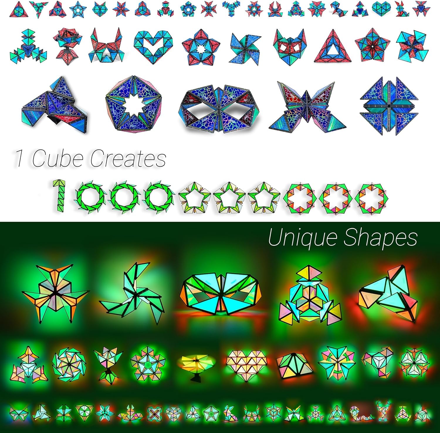 Magnet Pyramid Stone - 1 Cube Transforms into 1 Billion Shapes, 14 Pcs (12 Puzzle Pcs and 2 Spinners), 243 Rare Earth Magnets, Christmas Stocking Stuffers Gift for Kids, Creative Puzzle STEM Toy