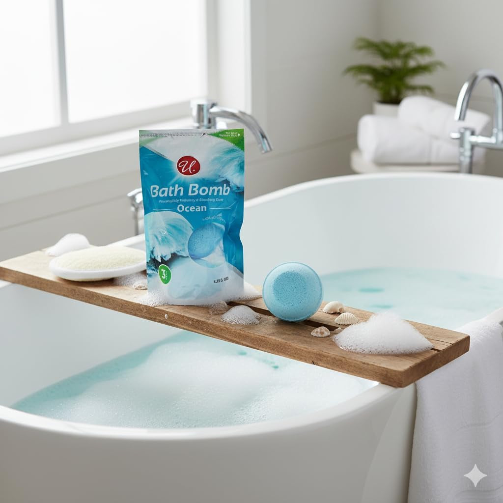 Ocean Bath Bombs 3 Pack with Exfoliating Sponge, Refreshing Aromatherapy Fizz for Men and Women, Spa Gift Set for Self Care, Skin Softening Essentials for Stress Relief and Home Bath Relaxation