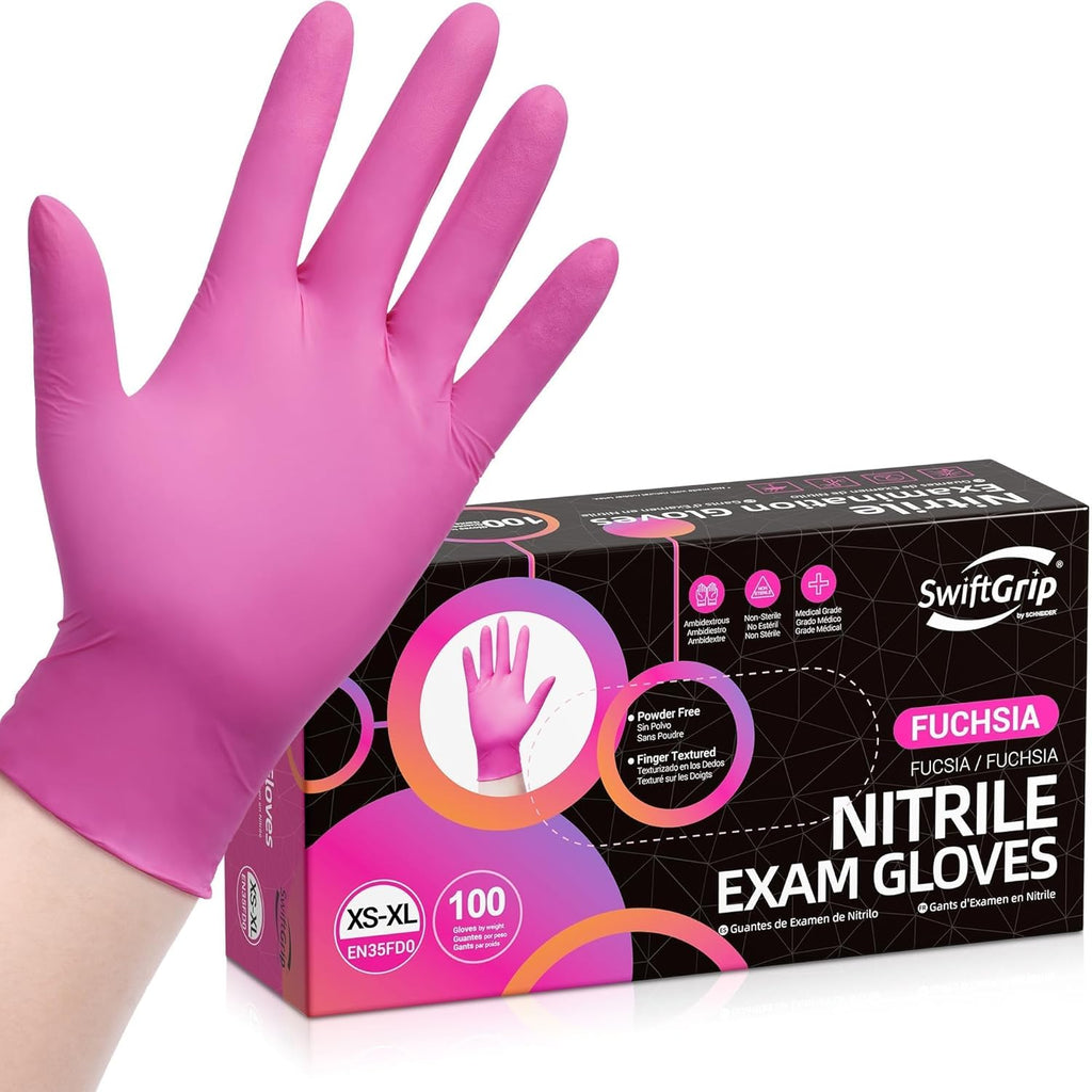 Powder-Free Nitrile Gloves, 3-Mil, Disposable Nitrile Gloves, Latex-Free, Powder-Free - Pink/Fuchsia