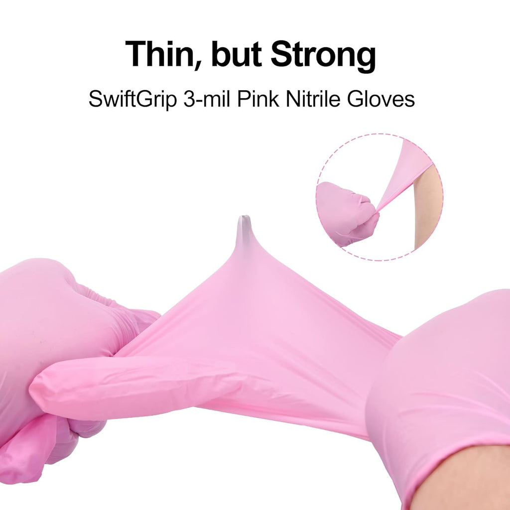 Pink Nitrile Gloves, 3-Mil, Industrial Gloves Disposable Latex Free, for Cleaning & Esthetician, Rubber Powder-Free, 100-Ct Box (Small)