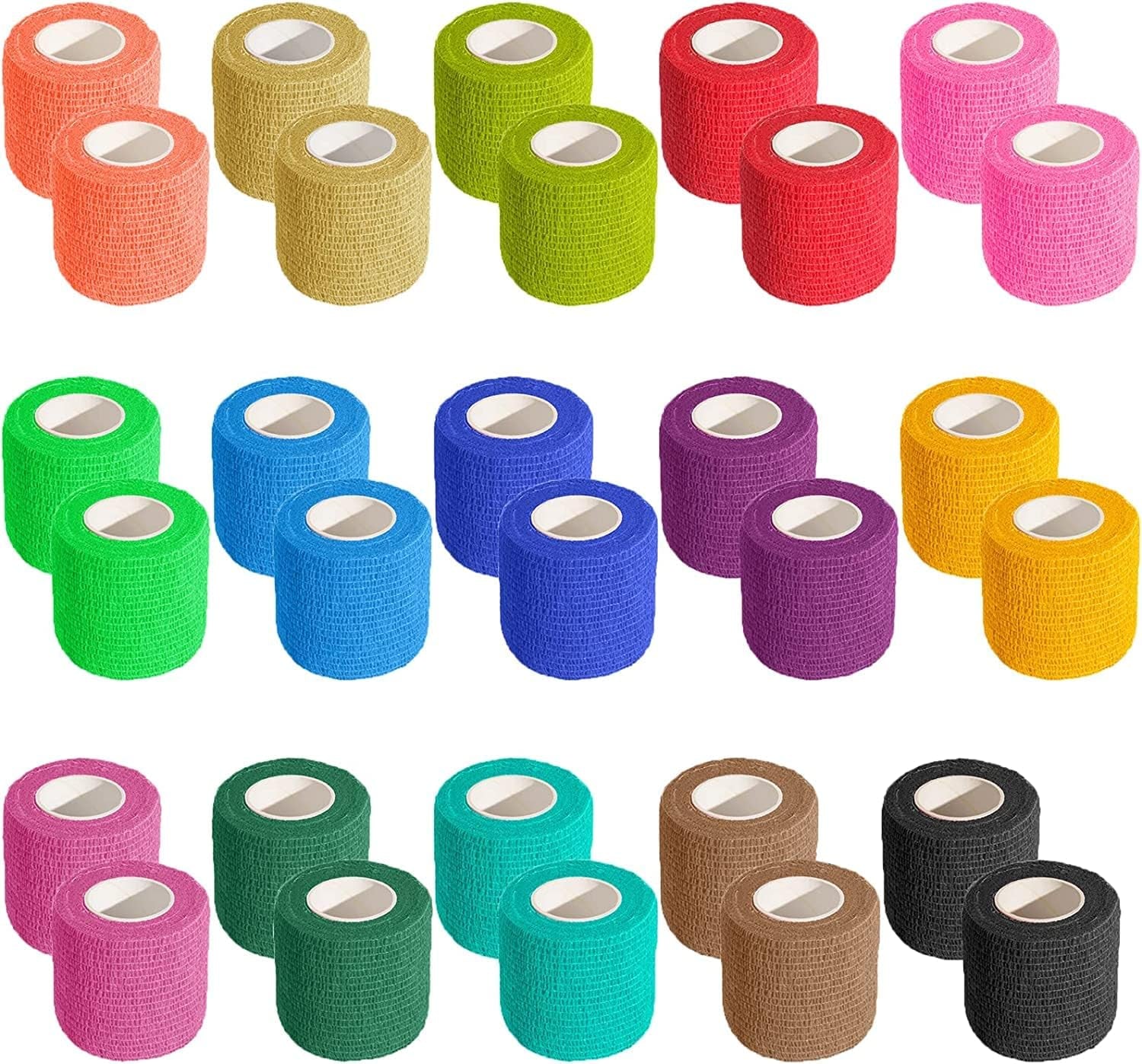 30 Pack 2 Inch X 5 Yards Self Adhesive Bandage Assorted Color Breathable Cohesive Bandage Wrap Rolls Elastic Self-Adherent Tape for Stretch Athletic, Sports, Wrist, Ankle