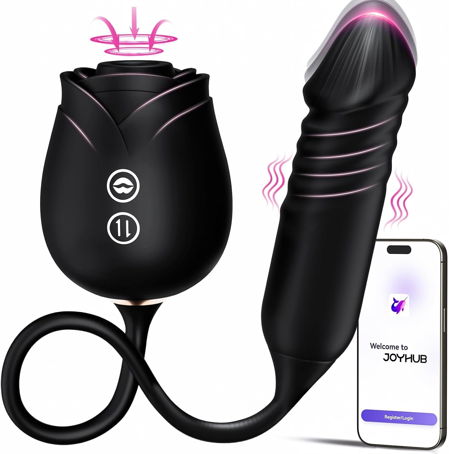 Dildo Vibrator Women Sex Toys -  APP Control Rose Sucking Vibrater & Vibrating & Thrusting Dildos for Clit Nipple G Spot Anal Stimulation, 10 Modes Tongue Sucker Adult Toy for Couples Games