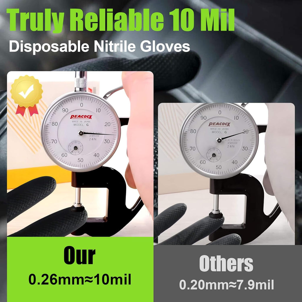 10 Mil Nitrile Gloves Large - Disposable Heavy Duty Rubber Gloves, Raised Diamond Texture Mechanic Gloves, Latex Free Industrial Work Gloves for Garage & Tools, 50 Count