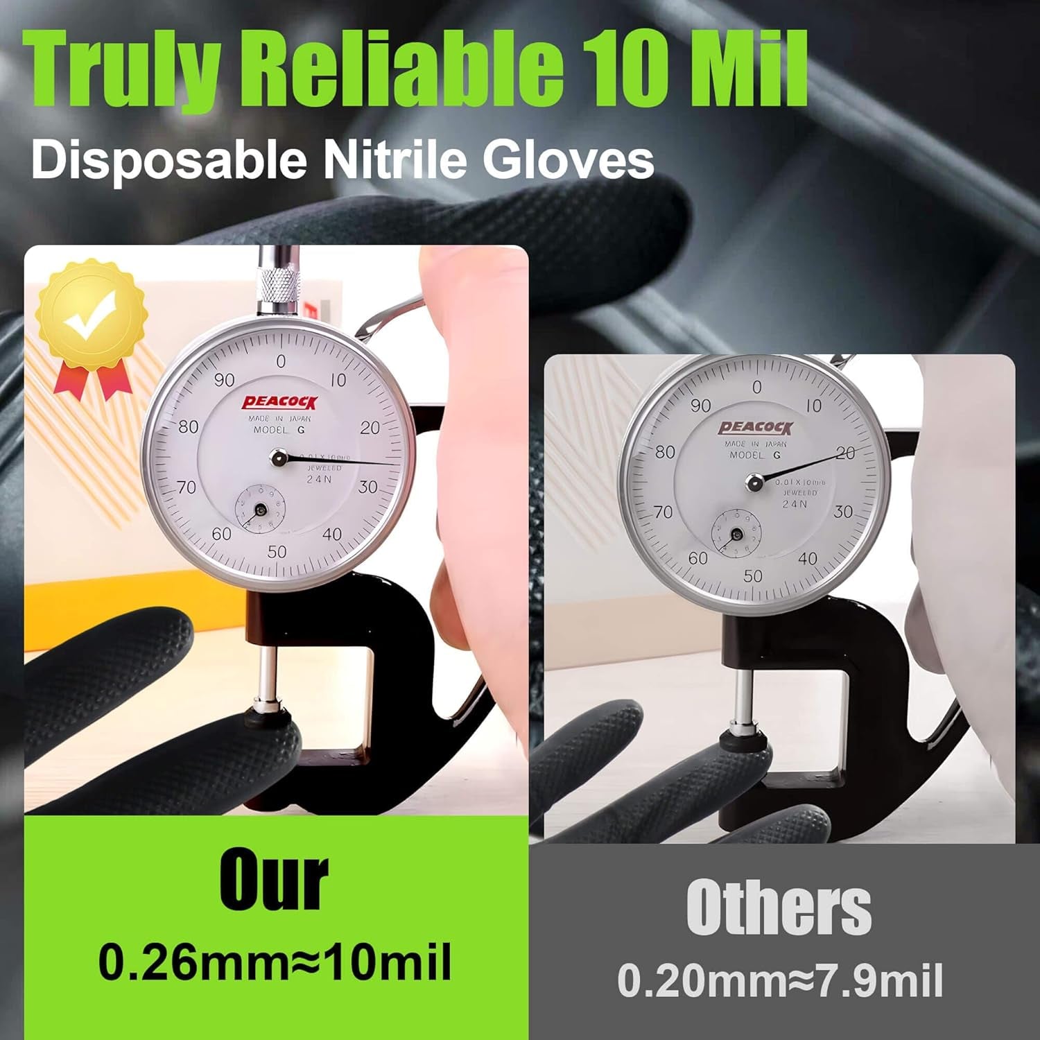 10 Mil Nitrile Gloves Large - Disposable Heavy Duty Rubber Gloves, Raised Diamond Texture Mechanic Gloves, Latex Free Industrial Work Gloves for Garage & Tools, 50 Count