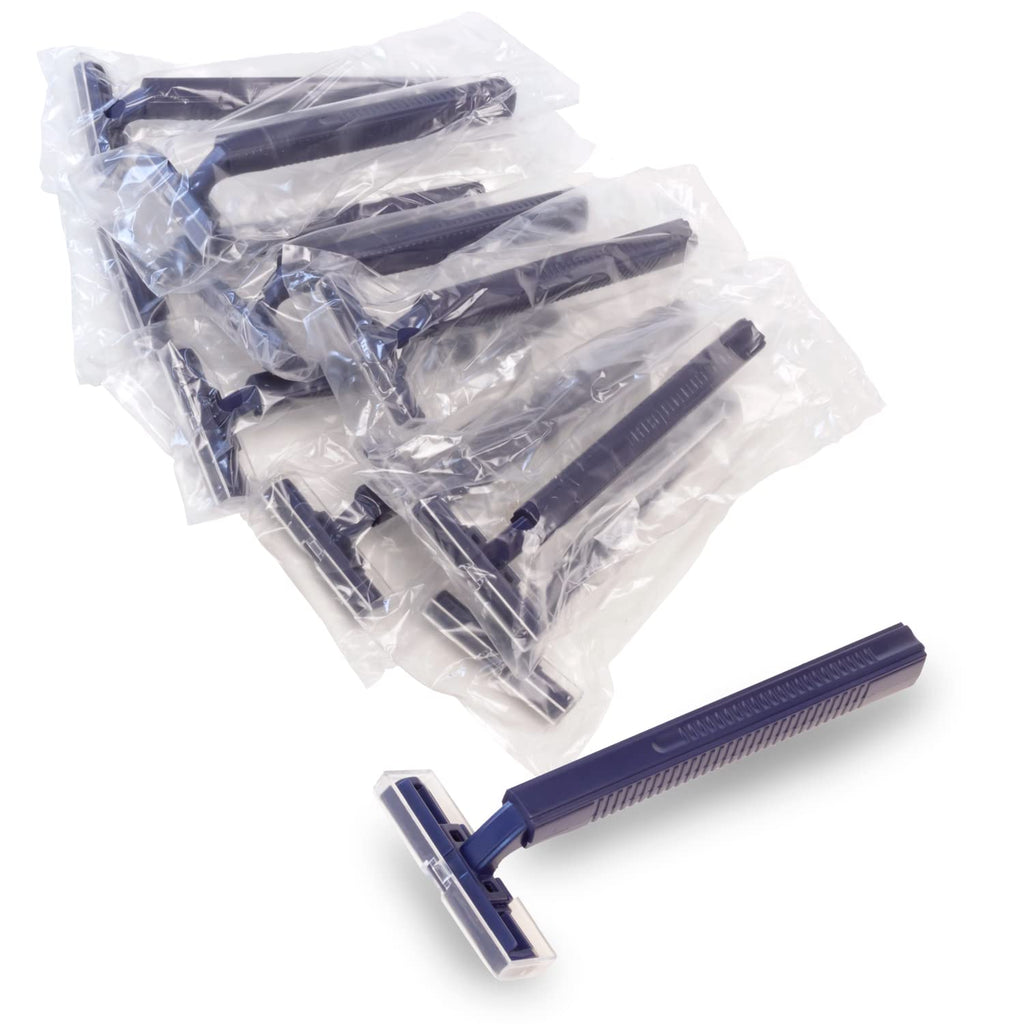 (144 Pack) Individually Wrapped Twin Blade Razors with Clear Safety Cap, Disposable, Bulk Packed, Sold by the Case. Unisex.