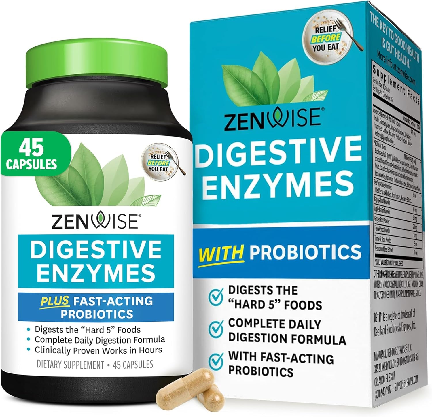 Digestive Enzymes for Gut Health & Bloating Relief - Multi Enzymes Digestion Supplement with Probiotics, Bromelain & Papaya for Digestive Health Support - Men & Women - 45 Count