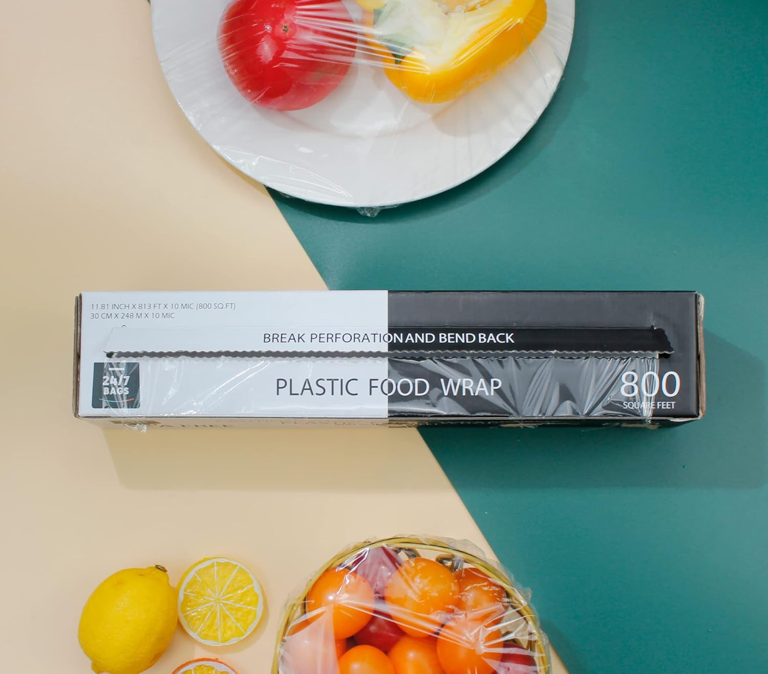 Plastic Food Wrap- 1600 SQ. FT. (2 Pack of 800 Sq. Ft.) Bpa-Free, Optional Slide Cutter Included, Extra Cling and No Mess
