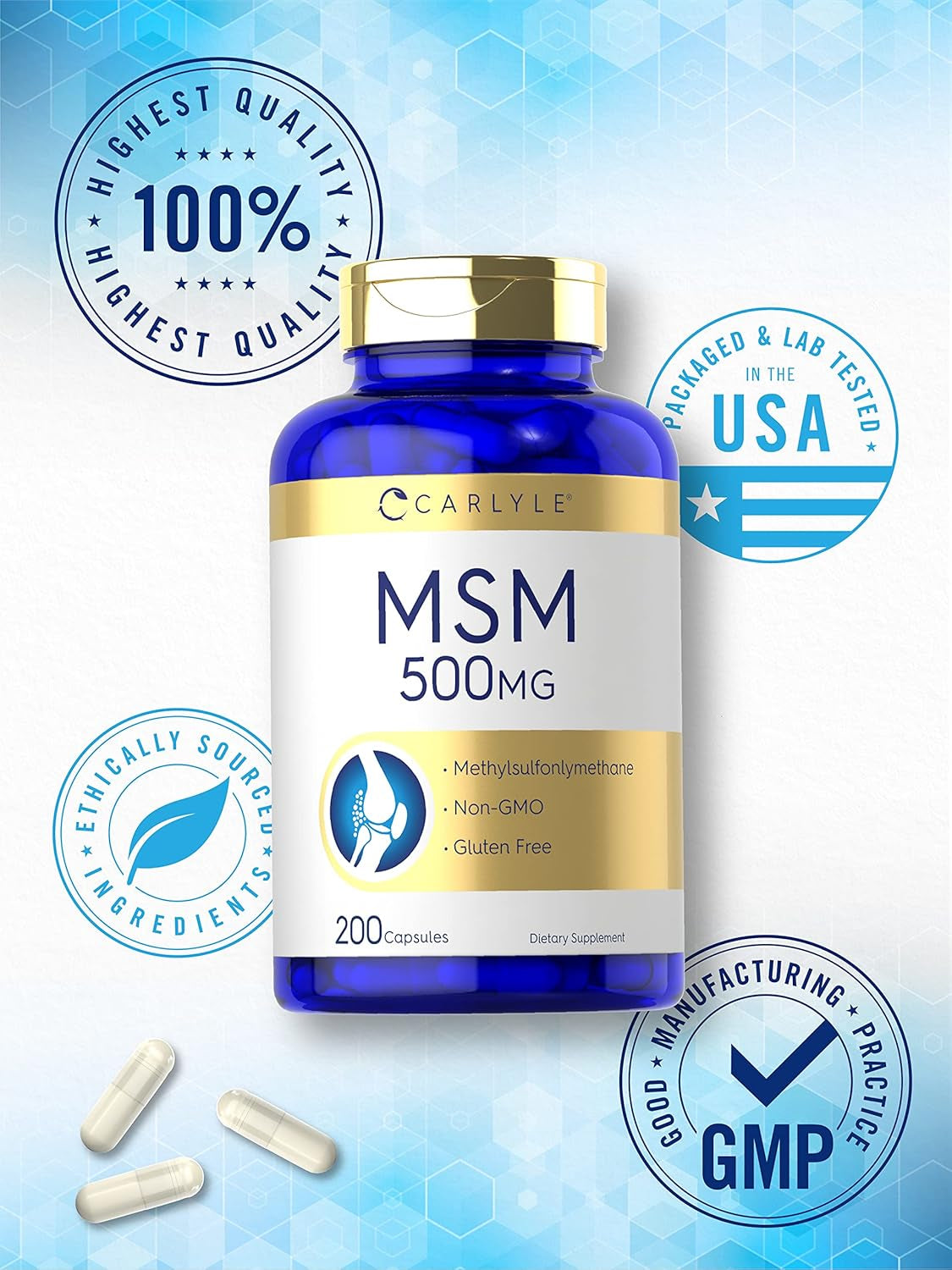 MSM Supplement Capsules | 500Mg | 200 Count | Non-Gmo & Gluten Free Formula | Methylsulfonylmethane
