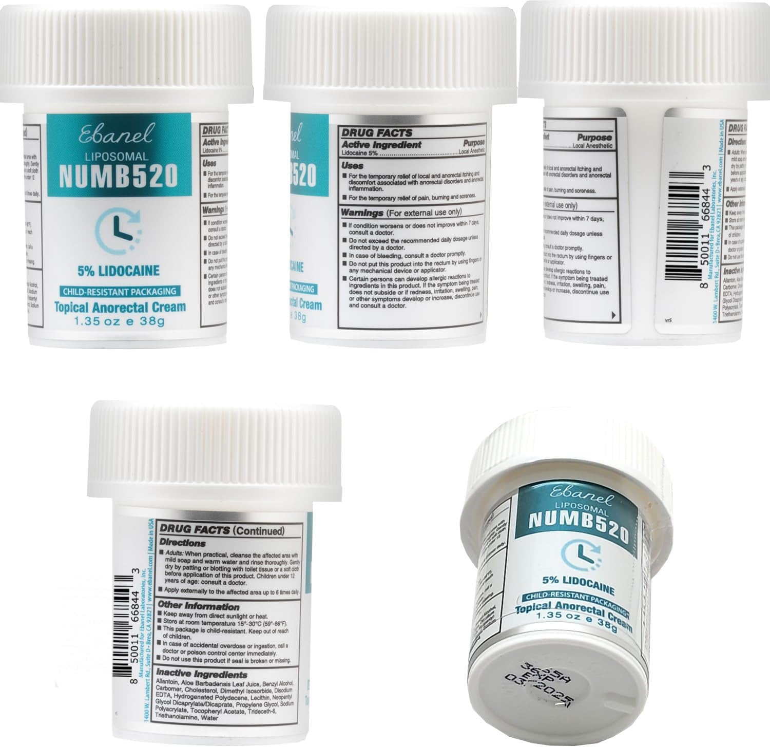 5% Lidocaine Numbing Cream, Pain Relief Burn Itch Numb Cream, Maximum Strength Topical Anesthetic with Allantoin, Vitamin E for Local and Anorectal Uses, Hemorrhoid Treatment, 1.35 Oz