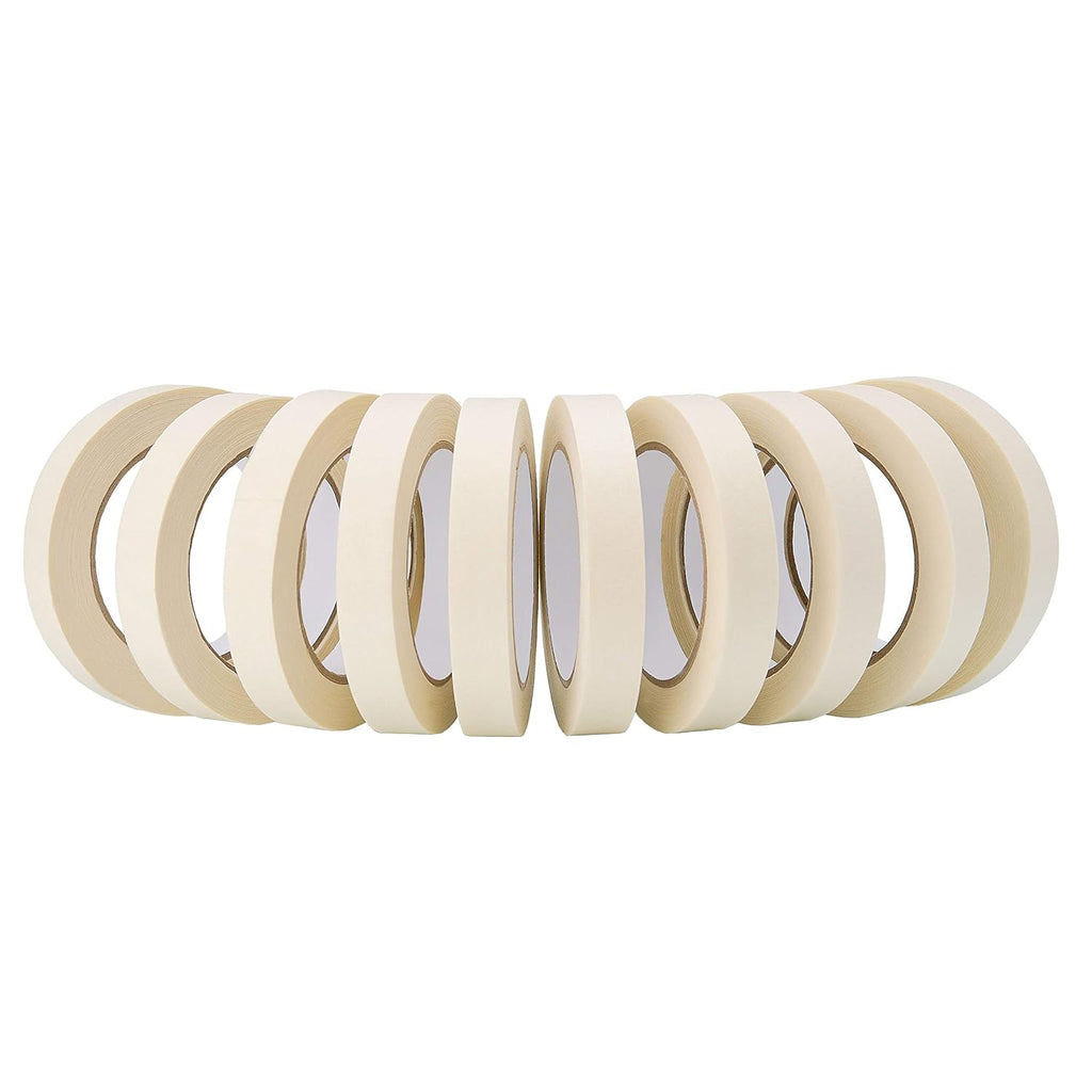 Masking Tape 10 Pack General Purpose Beige White Color, 0.75 Inch X 55 Yards X 10 Rolls (550 Total Yards), for Painting, Home, Office, School Stationery, Arts, Crafts Etc. (3004)