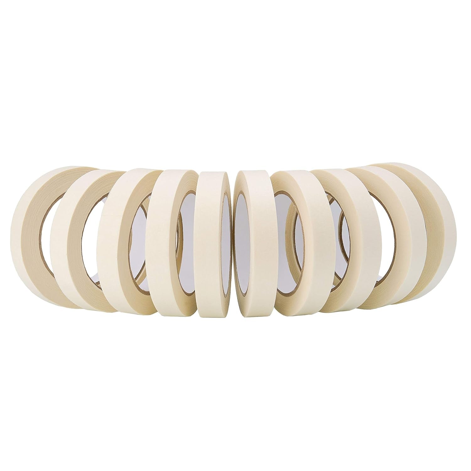 Masking Tape 10 Pack General Purpose Beige White Color, 0.75 Inch X 55 Yards X 10 Rolls (550 Total Yards), for Painting, Home, Office, School Stationery, Arts, Crafts Etc. (3004)