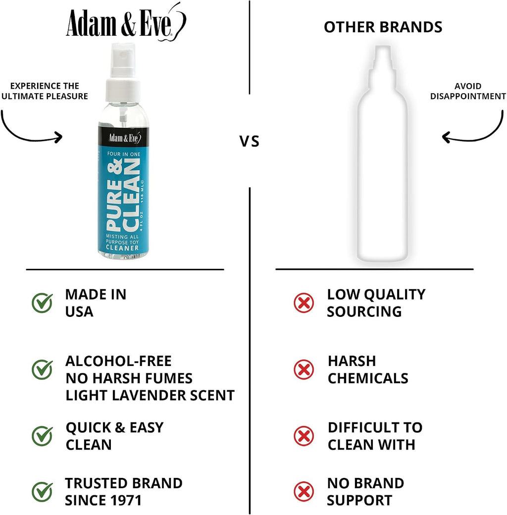 Sex Toy Cleaner, 4 in 1 Pure and Clean Misting Spray, Fast Acting Misting Spray for Adult Toys, Vibrators, Dildos, Fresh Scent, Water Based Formula Perfect for Gifting, No Residue, 4 Oz