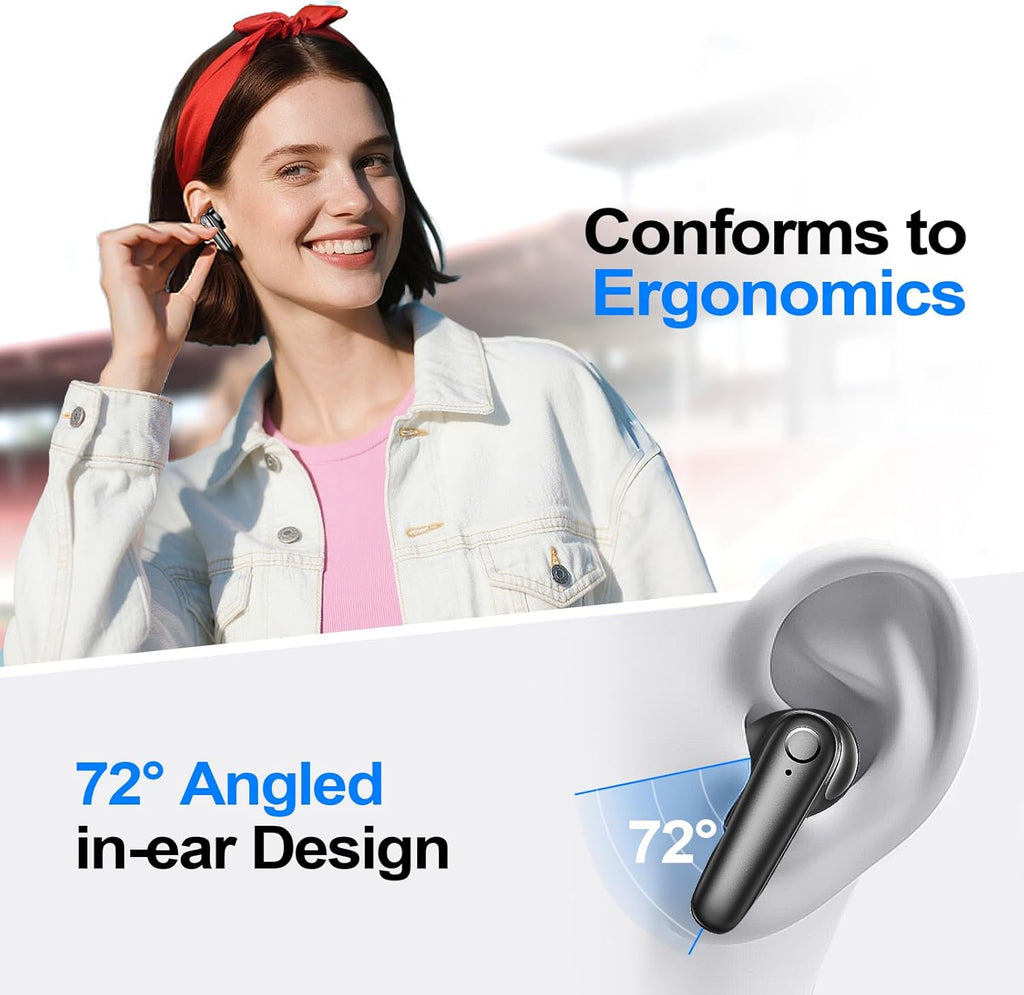 Wireless Ear Buds Bluetooth 5.4 Headphones 60H Playtime Deep Bass Stereo Earbuds with Mic Comfort Lightweight in Ear Earphones for Workout/Running Black