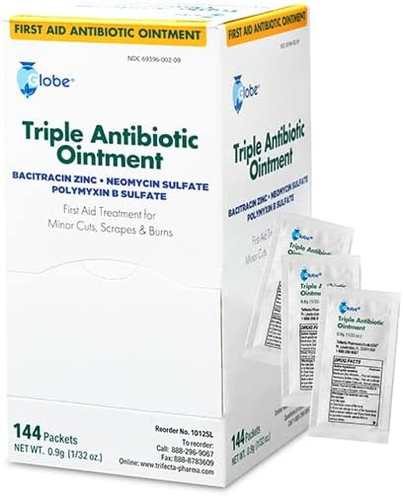 (144 Pack) Triple Antibiotic Ointment 0.9G Single Packet, First Aid Kit for Minor Scratches, Wounds, Cuts and Burns, Prevents Infection Active Ingredients Compare to Leading Brand, Travel Size