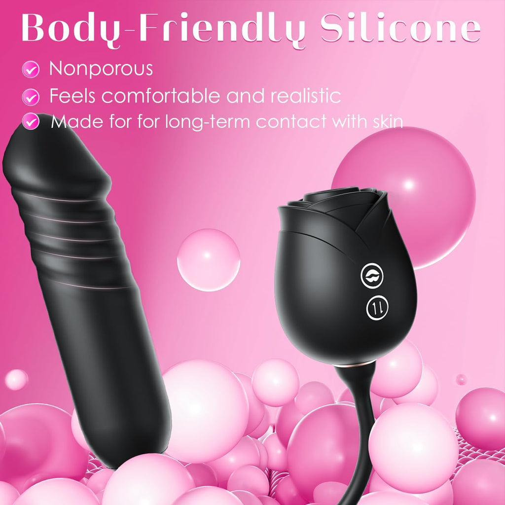Dildo Vibrator Women Sex Toys -  APP Control Rose Sucking Vibrater & Vibrating & Thrusting Dildos for Clit Nipple G Spot Anal Stimulation, 10 Modes Tongue Sucker Adult Toy for Couples Games