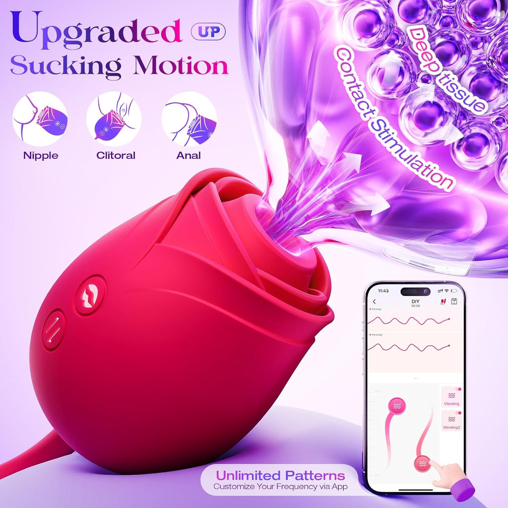 Vibrator Dildo Sex Toys for Women -  Rose Sex Toy with Thrusting G Spot Vibrators & 10 Sucking Modes for Clitoral Nipple Stimulation Anal Dildos Adult Sex Toys Games for Couples Sex Machine