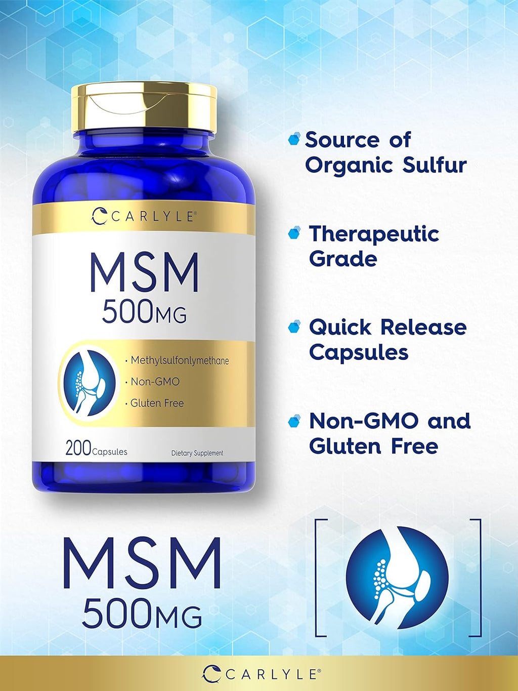 MSM Supplement Capsules | 500Mg | 200 Count | Non-Gmo & Gluten Free Formula | Methylsulfonylmethane