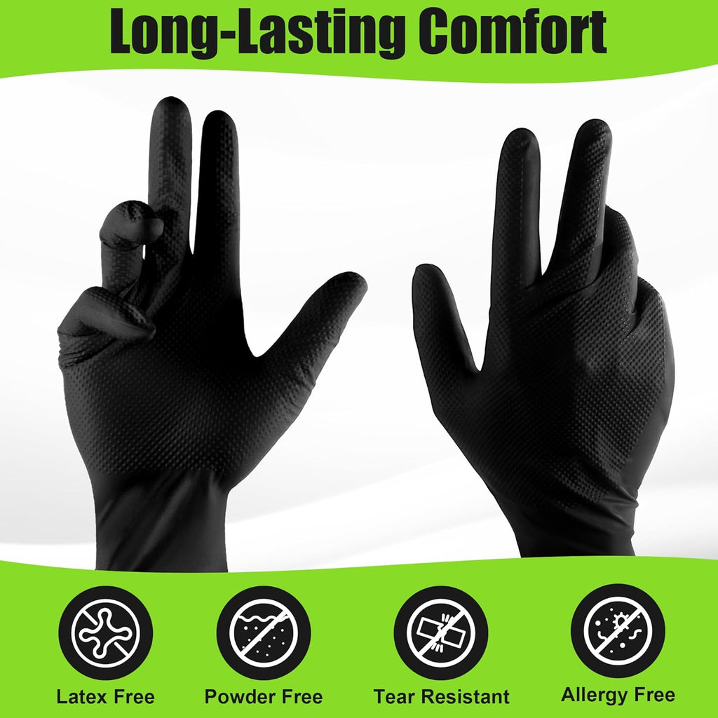 10 Mil Nitrile Gloves Large - Disposable Heavy Duty Rubber Gloves, Raised Diamond Texture Mechanic Gloves, Latex Free Industrial Work Gloves for Garage & Tools, 50 Count