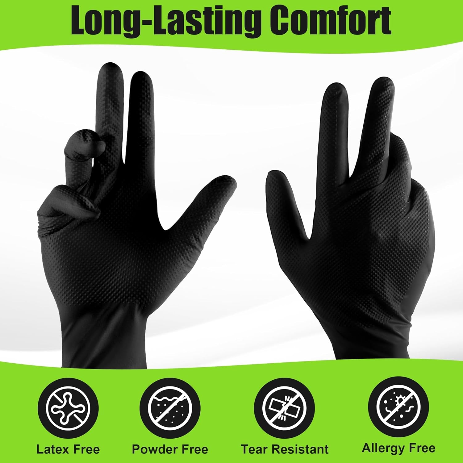 10 Mil Nitrile Gloves Large - Disposable Heavy Duty Rubber Gloves, Raised Diamond Texture Mechanic Gloves, Latex Free Industrial Work Gloves for Garage & Tools, 50 Count