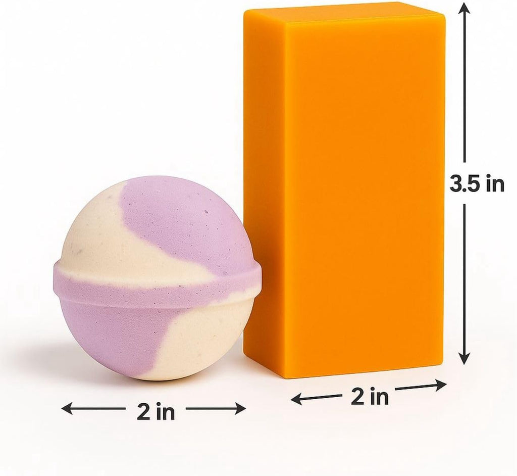 Lavender Bath Set – 2 Handmade Soap (4Oz) and 2 Bath Bomb (3Oz) & 1 Exfoliating Bag Kit Relaxing Spa Aromatherapy (Large, Citrus Lavender Soap - Vanilla Lavender Bath Bomb)