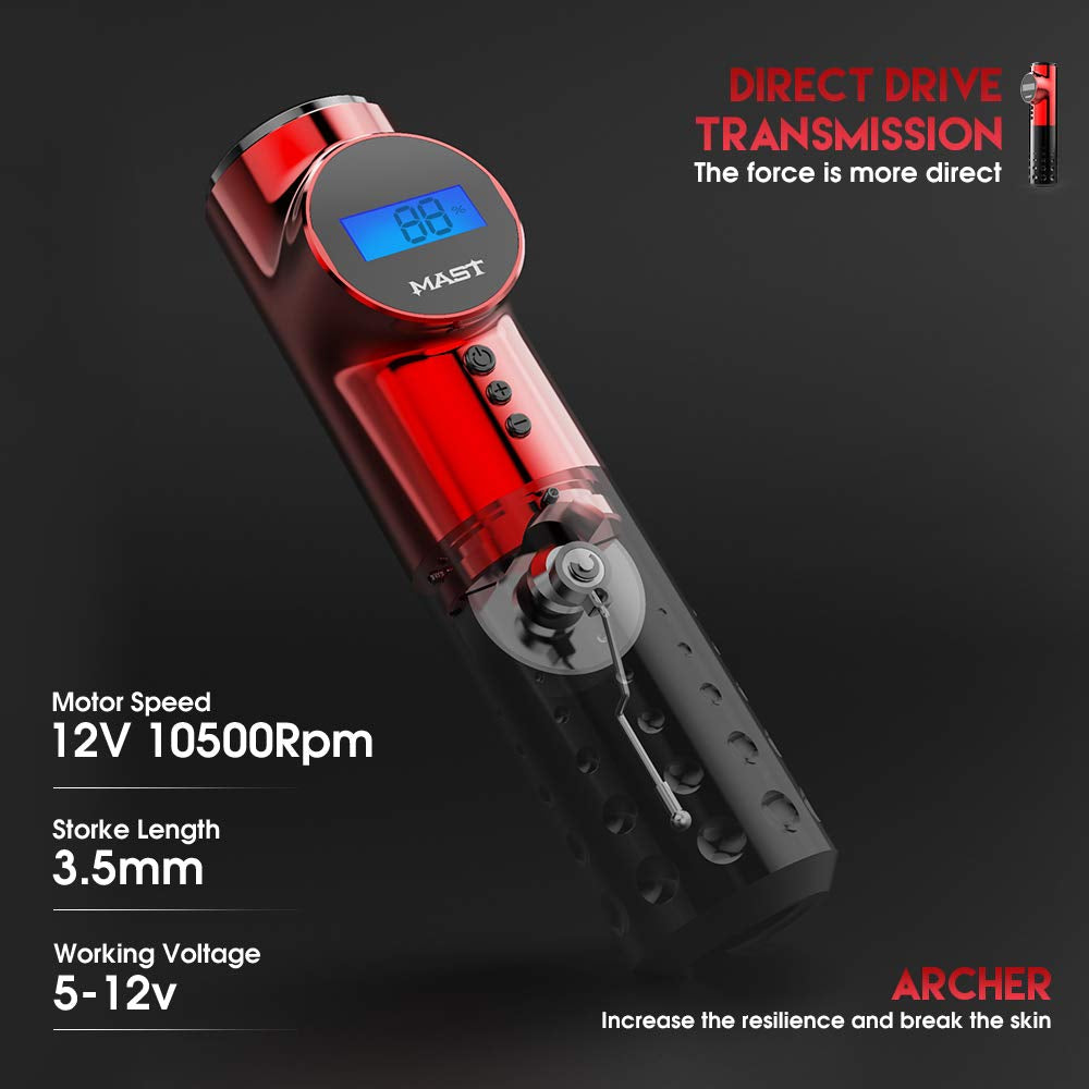 MAST Archer Wireless Tattoo Machine Rotary Pen Style Supply Coreless Motor 2,000Mah Battery Power 010-1