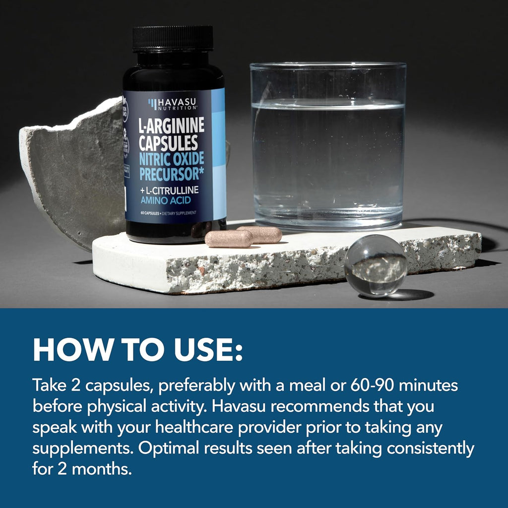 L-Arginine Capsules with L-Citrulline - Nitric Oxide Supplement - L Arginine and L Citrulline Blend - 60 Count - Vegan, Non-Gmo Capsules for Performance, Endurance and Muscle Support - 1 Month Supply