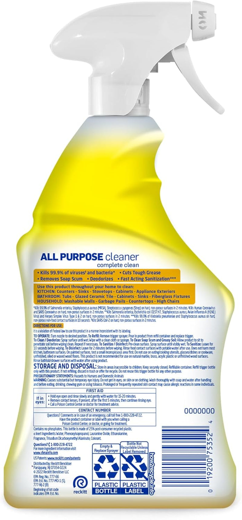 All Purpose Cleaner Spray, Multi-Purpose Disinfecting Spray, Kitchen & Bathroom Cleaner, Lemon Breeze Scent, 32 Fl Oz