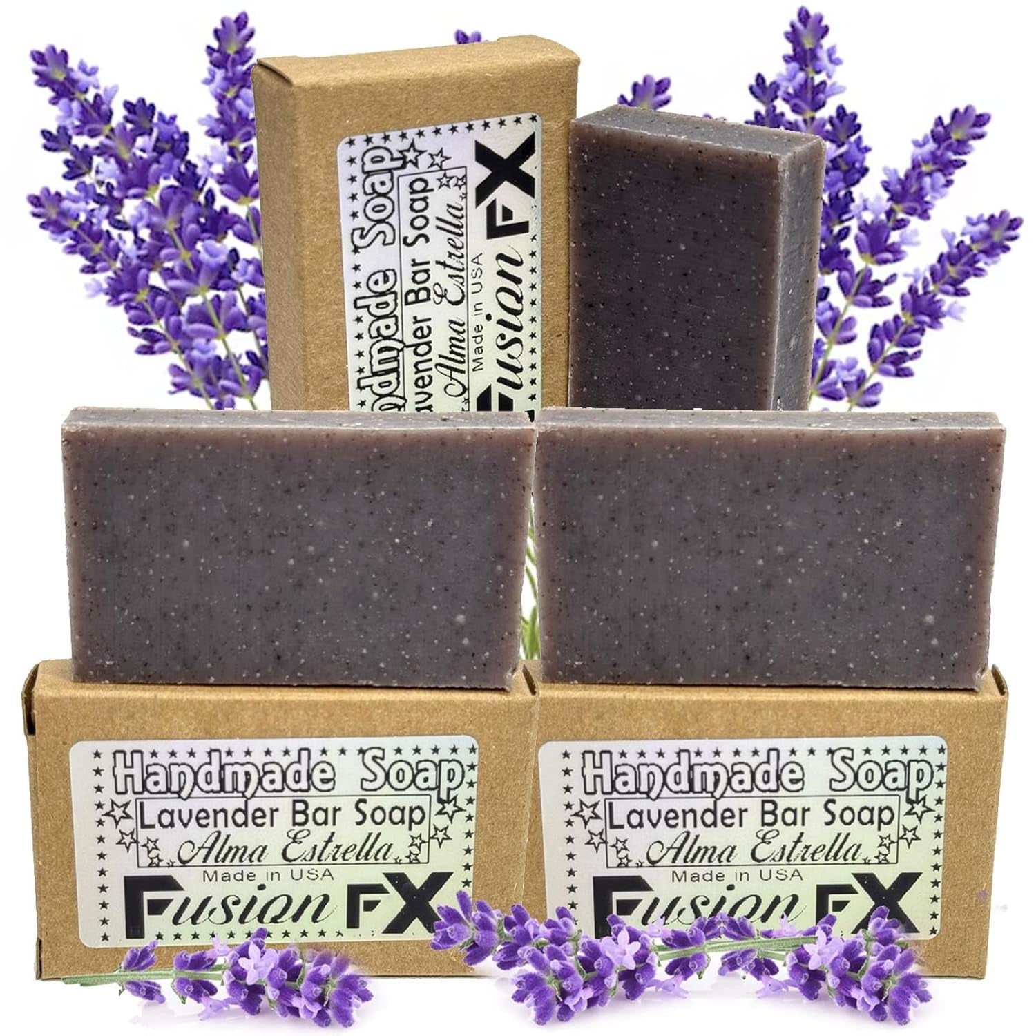 Kit  of 3 Lavender Soaps 1Oz, 1 Fusion Organic Neutral Soap 4Oz, 1 Body Exfoliator, Personal Care, Relaxation, Aromatherapy, Handmade Soap