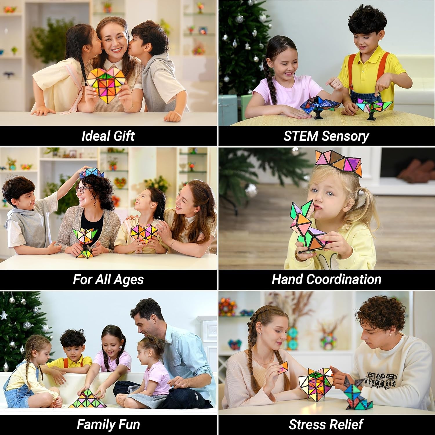 Magnet Pyramid Stone - 1 Cube Transforms into 1 Billion Shapes, 14 Pcs (12 Puzzle Pcs and 2 Spinners), 243 Rare Earth Magnets, Christmas Stocking Stuffers Gift for Kids, Creative Puzzle STEM Toy