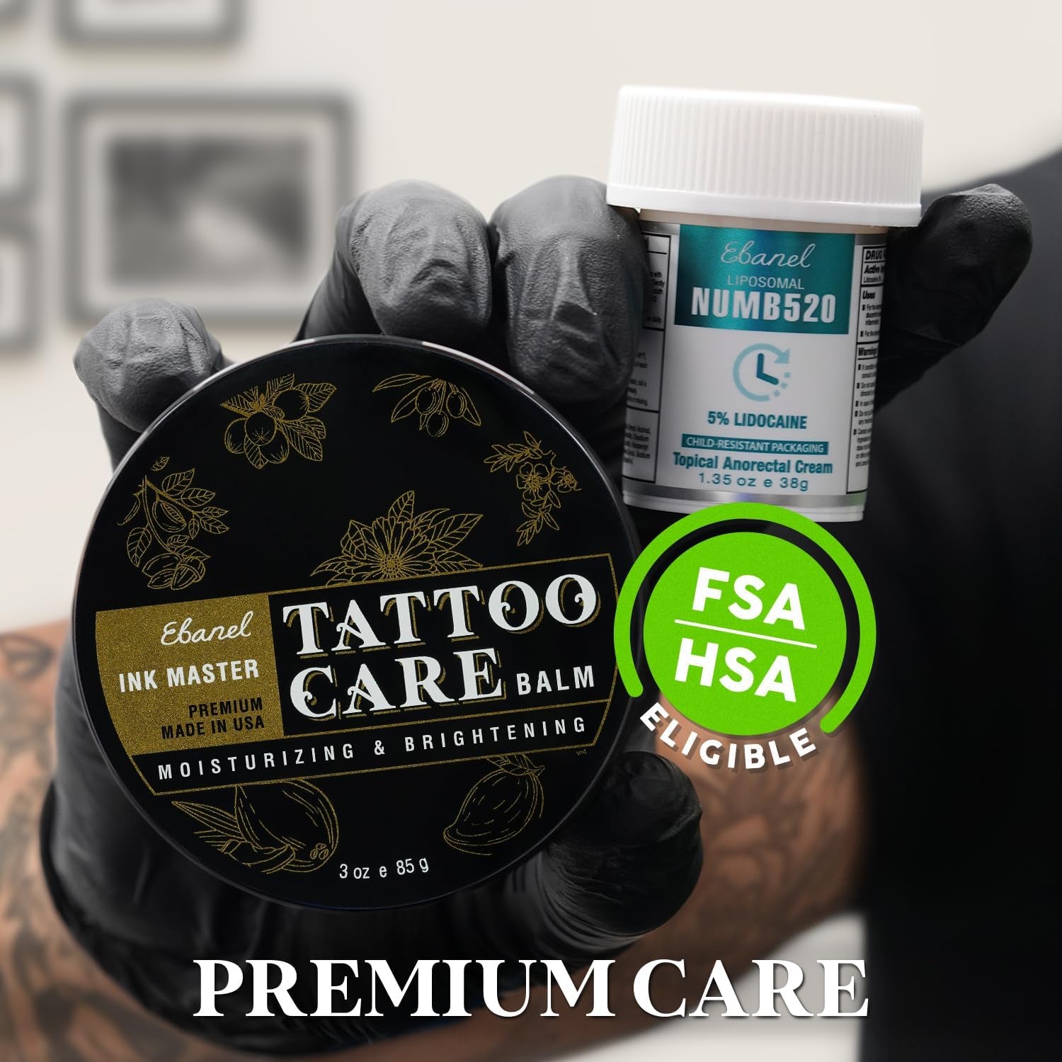 Set of 5% Lidocaine Numbing Cream and Tattoo Balm, Numb520 Topical Anesthetic Pain Relief Burn Itch Cream, and Premium Tattoo Aftercare Butter Brightener Ink Color Enhancing Ointment 3Oz