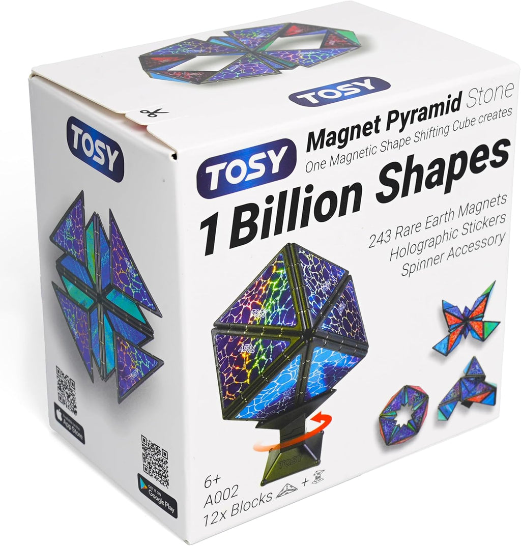 Magnet Pyramid Stone - 1 Cube Transforms into 1 Billion Shapes, 14 Pcs (12 Puzzle Pcs and 2 Spinners), 243 Rare Earth Magnets, Christmas Stocking Stuffers Gift for Kids, Creative Puzzle STEM Toy