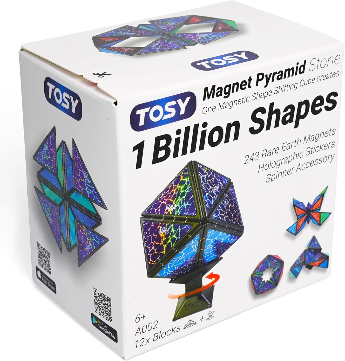 Magnet Pyramid Stone - 1 Cube Transforms into 1 Billion Shapes, 14 Pcs (12 Puzzle Pcs and 2 Spinners), 243 Rare Earth Magnets, Christmas Stocking Stuffers Gift for Kids, Creative Puzzle STEM Toy